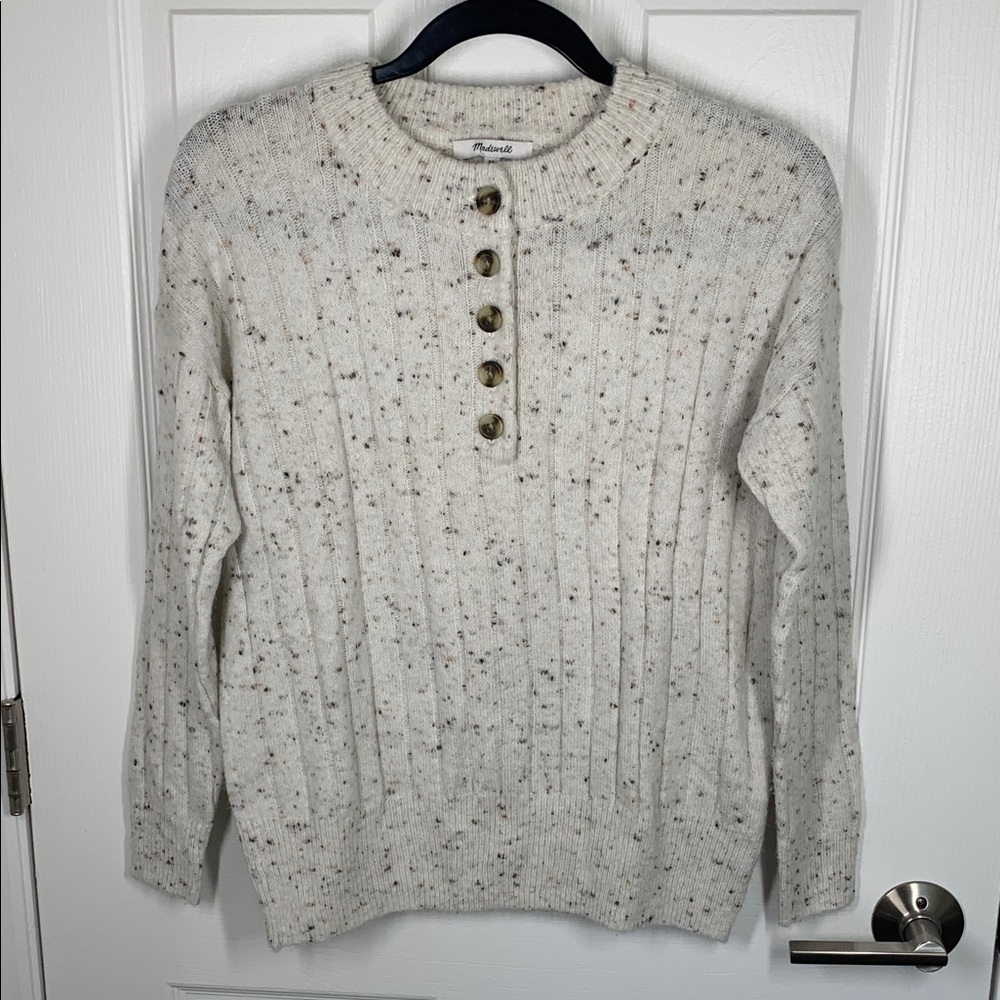 Madewell ivory speckled knit sweater with button front size XS